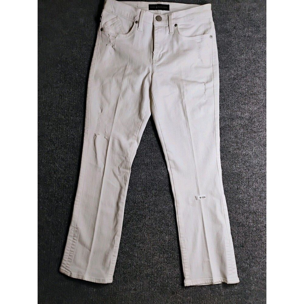 Rock & Republic Kendall White Distressed Skinny Jeans Women's Size 8 Stretch
